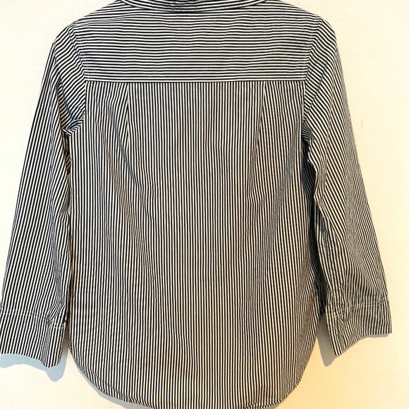 JCREW WOMENS NAVY AND WHITE STRIPED LONG SLEEVE POPLIN TOP 100% COTTON - Picture 6 of 9